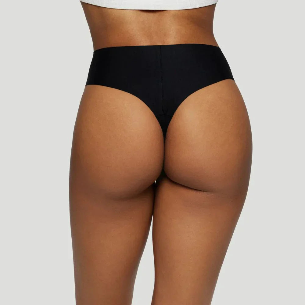 High-waisted black thong (Pack of 3)